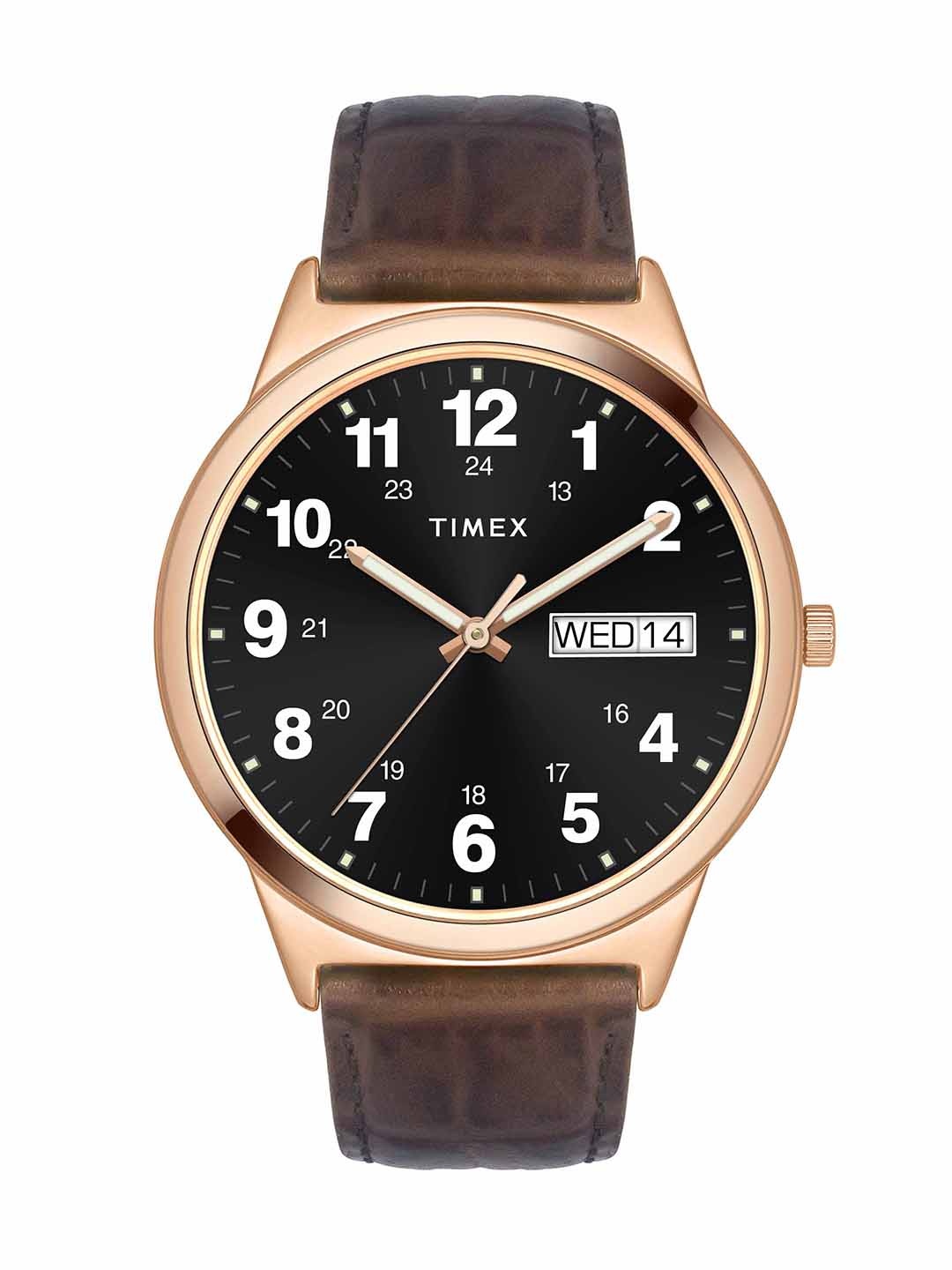 

Timex Men Brass Leather Straps Analogue Watch TWTG10002, Black