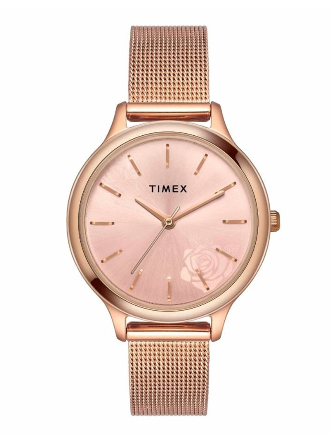 

Timex Women Brass Dial & Stainless Steel Bracelet Style Straps Analogue Watch TWTL12102, Rose gold