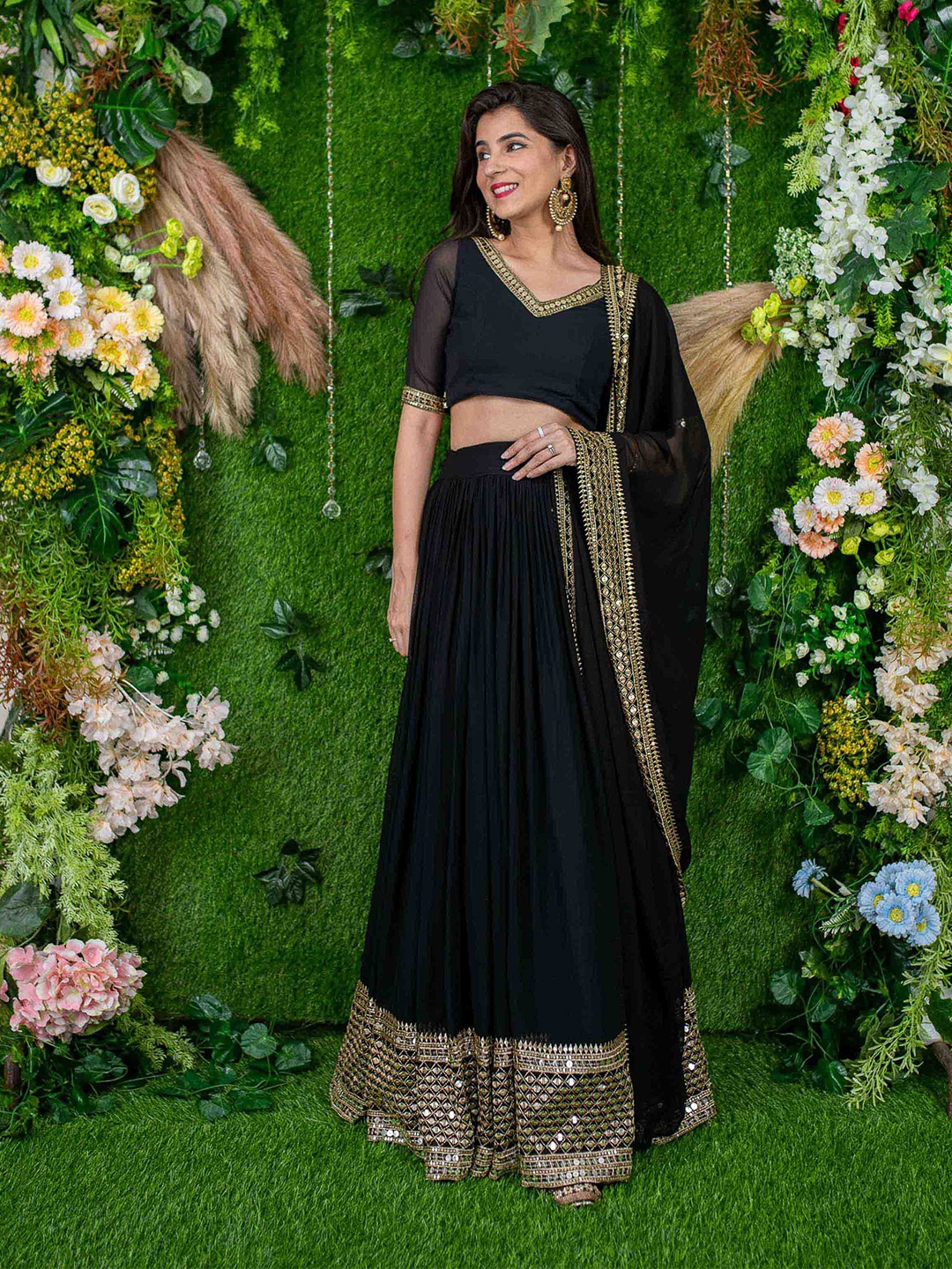 

Label Shaurya Sanadhya Sequinned Ready to Wear Lehenga & Blouse With Dupatta, Black