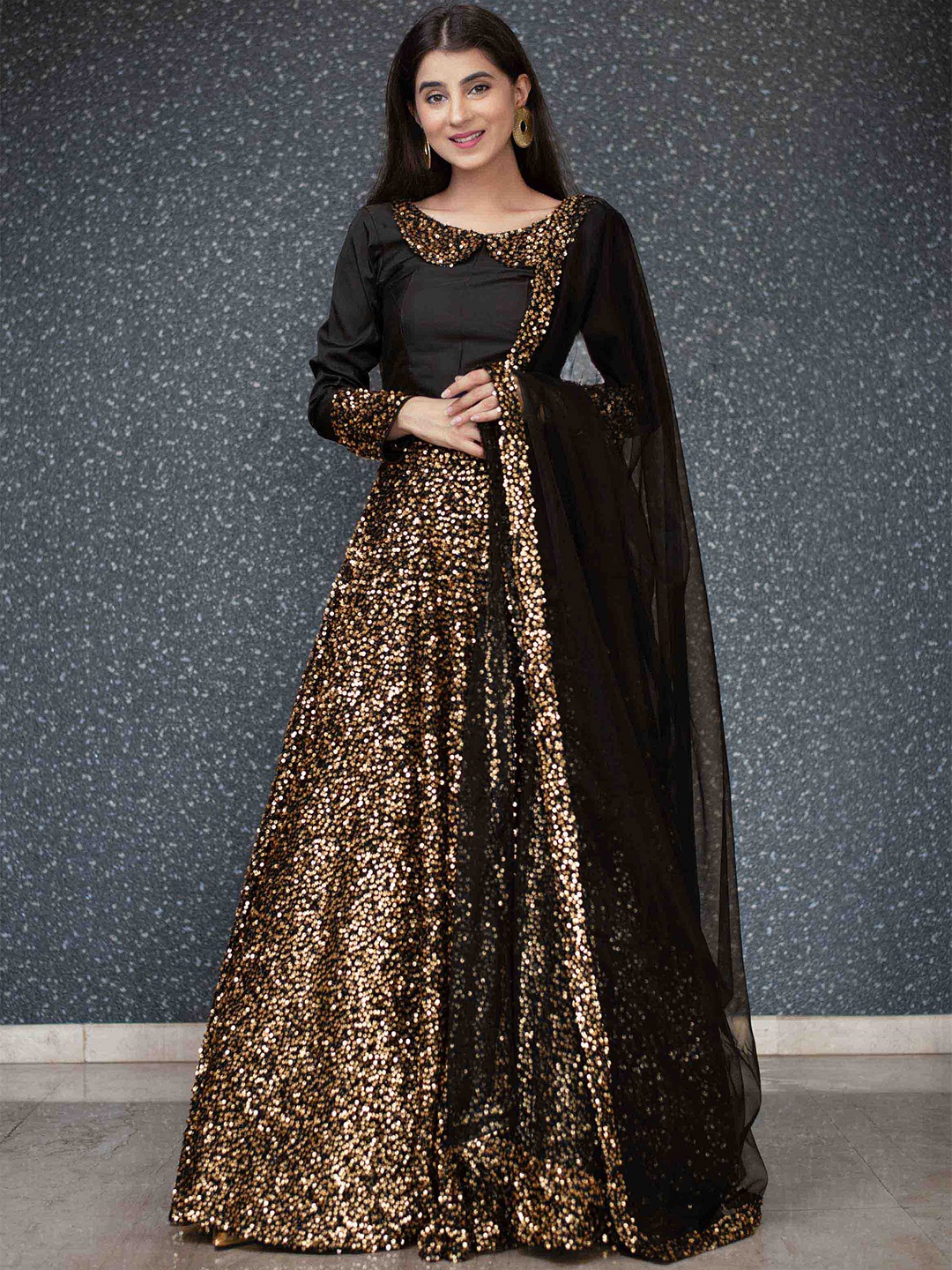 

Label Shaurya Sanadhya Sequinned Ready to Wear Lehenga & Blouse With Dupatta, Gold