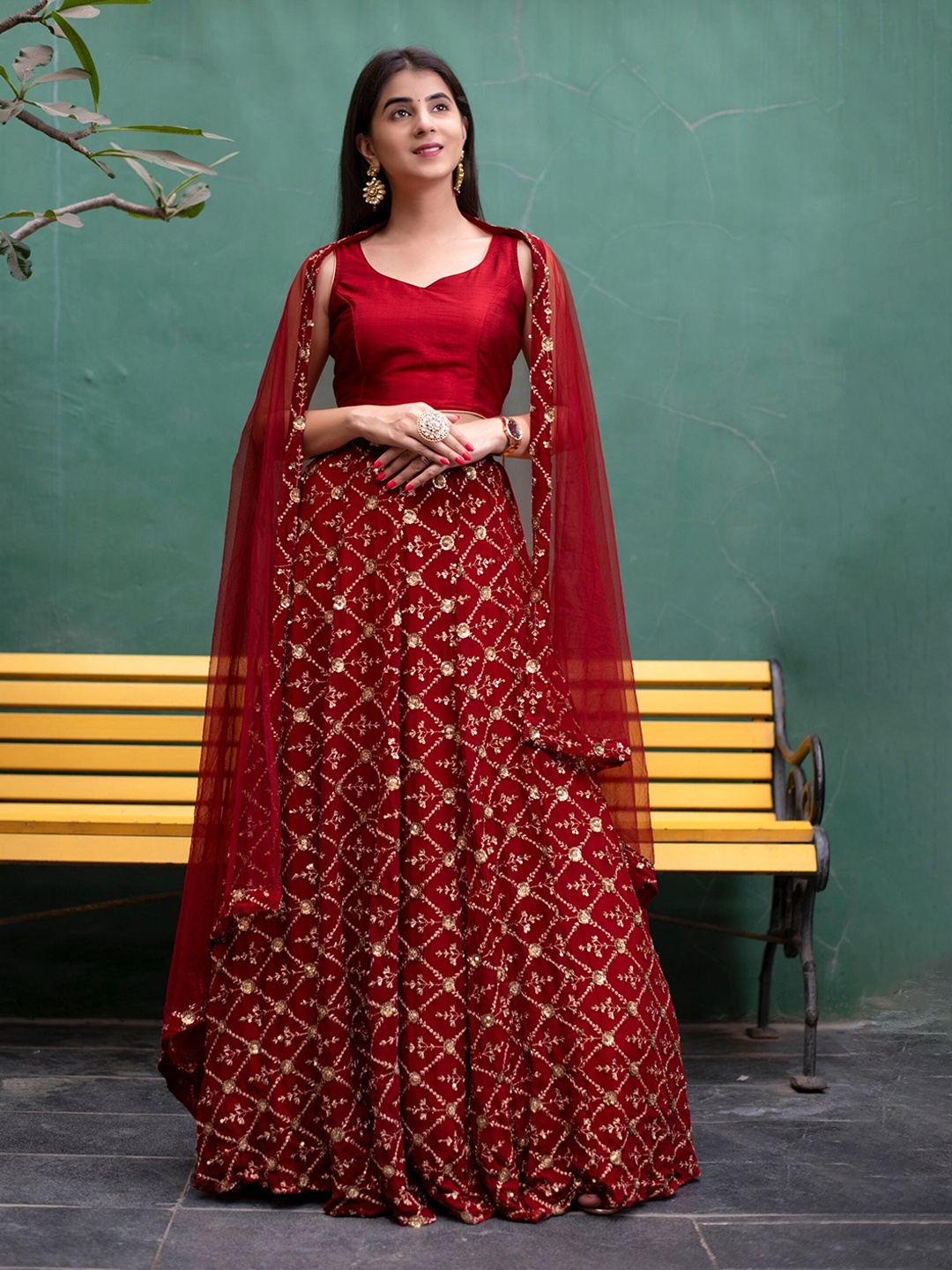 

Label Shaurya Sanadhya Thread Work Ready to Wear Lehenga & Blouse With Dupatta, Red