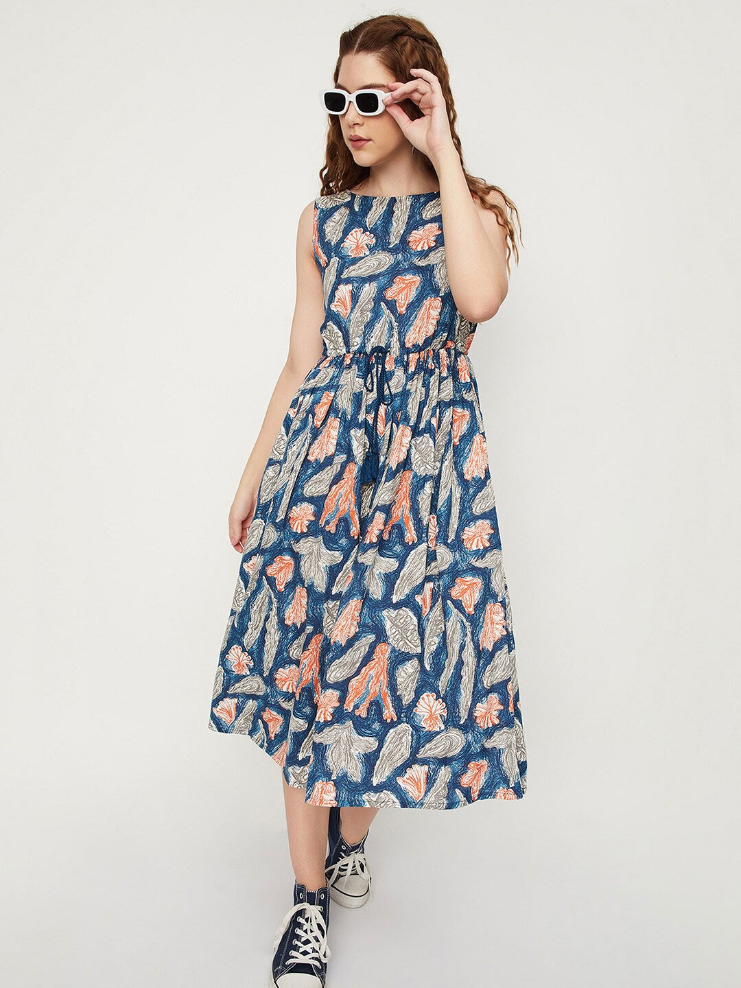 

max Print Fit & Flare Midi Dress, Blue