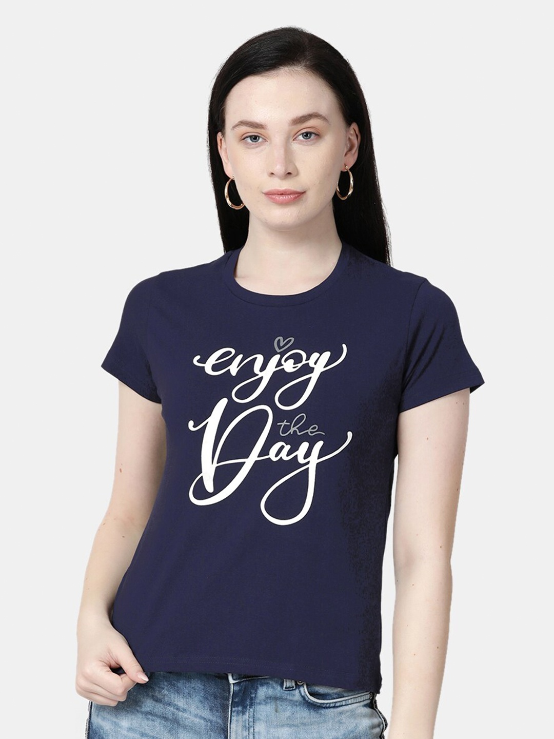 

Selvia Typography Printed Top, Navy blue