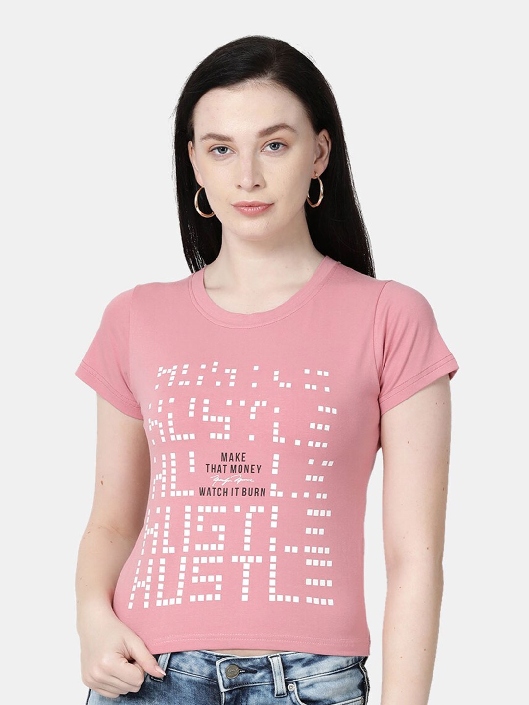 

Selvia Typography Printed Round Neck T-shirt, Pink