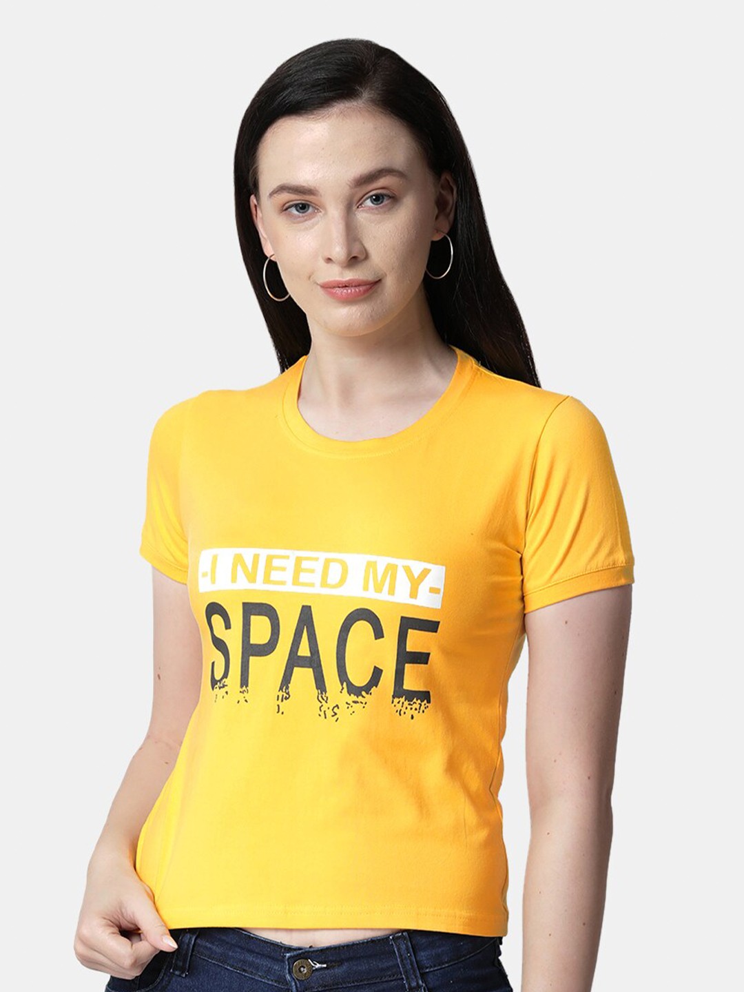 

Selvia Printed Round Neck Regular Fit Short Sleeves Tshirts, Yellow