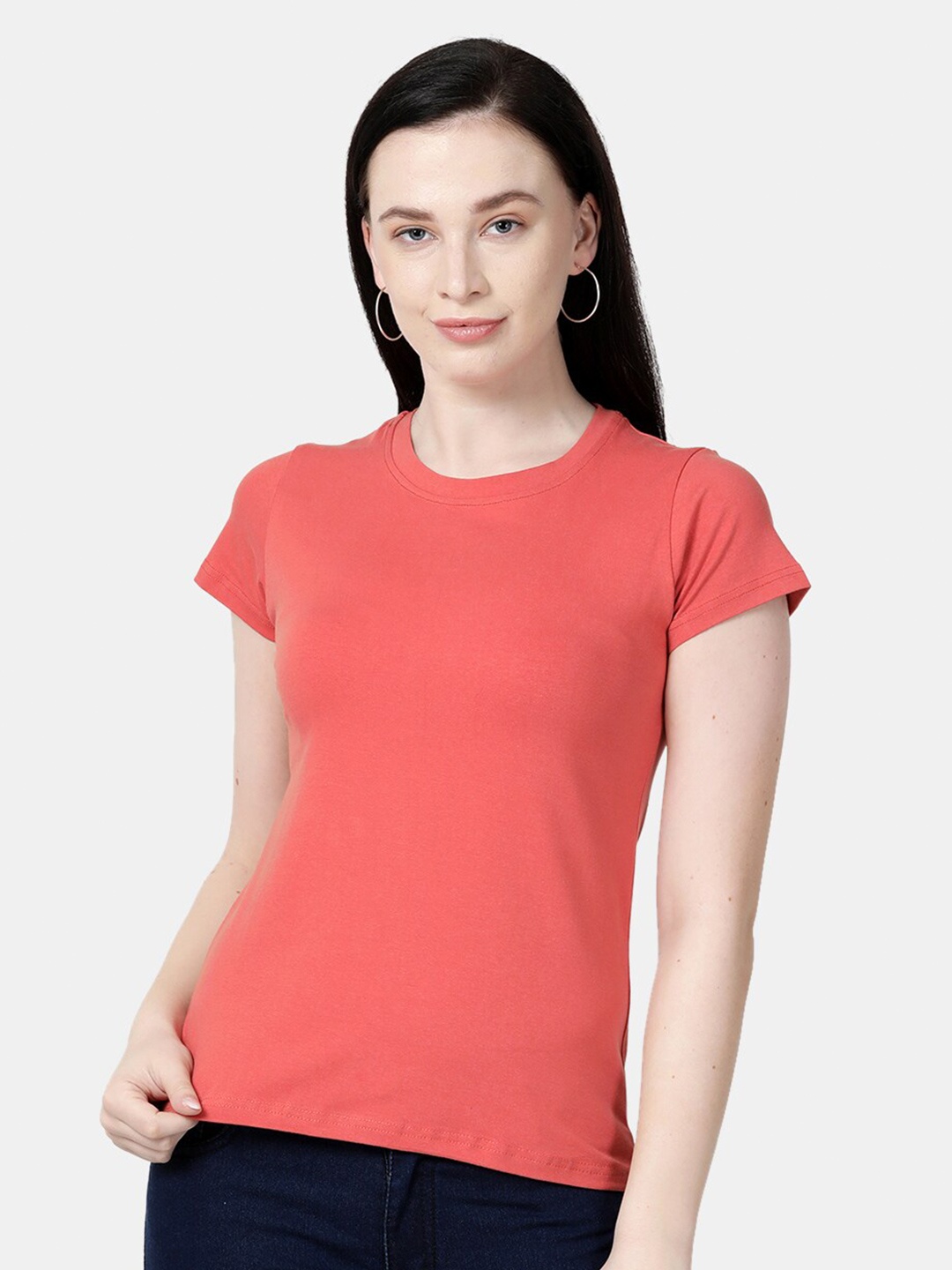 

Selvia Round Neck Short Sleeves Top, Peach