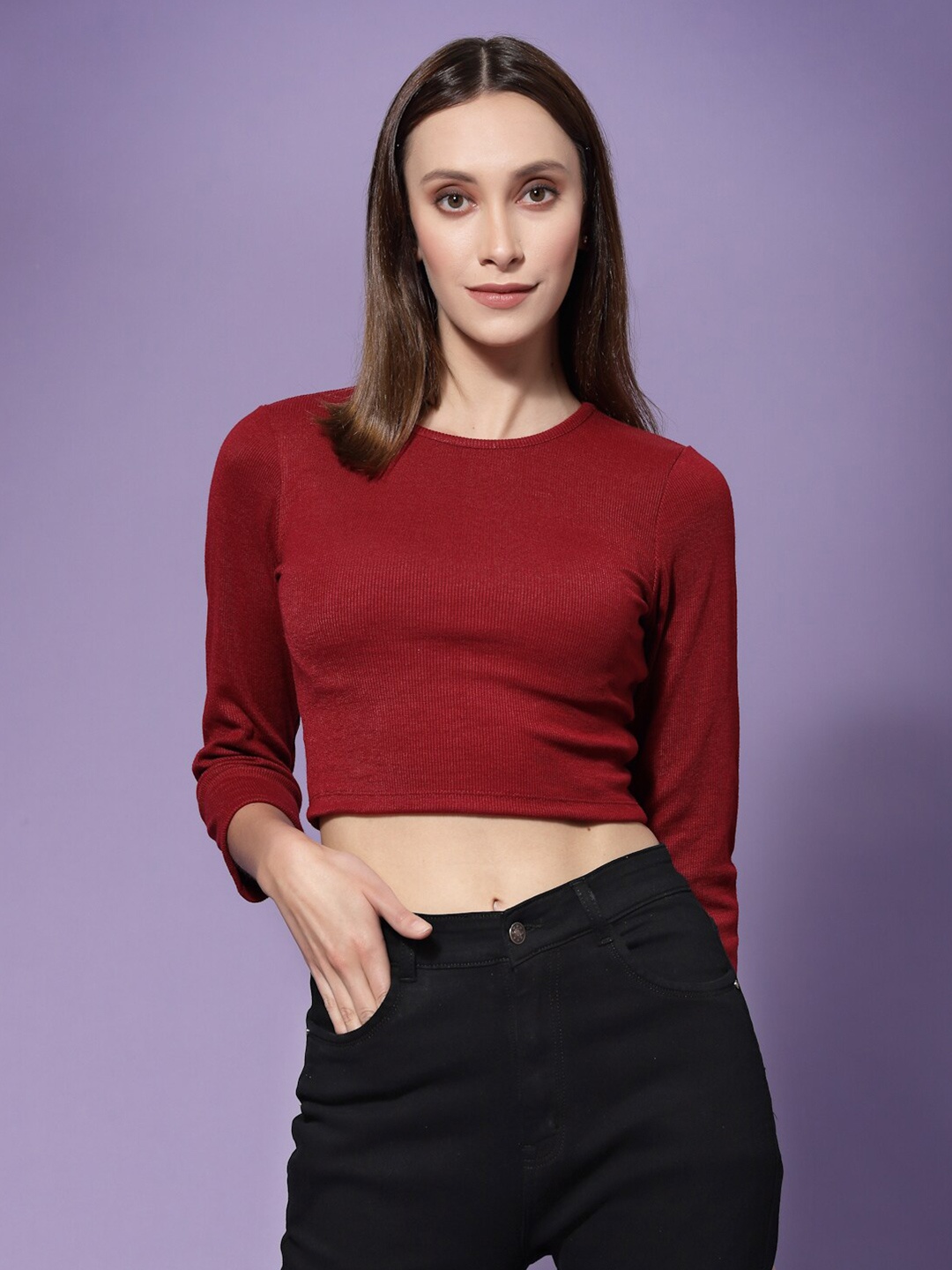 

KASSUALLY Back Tie-Ups Crop Top, Maroon