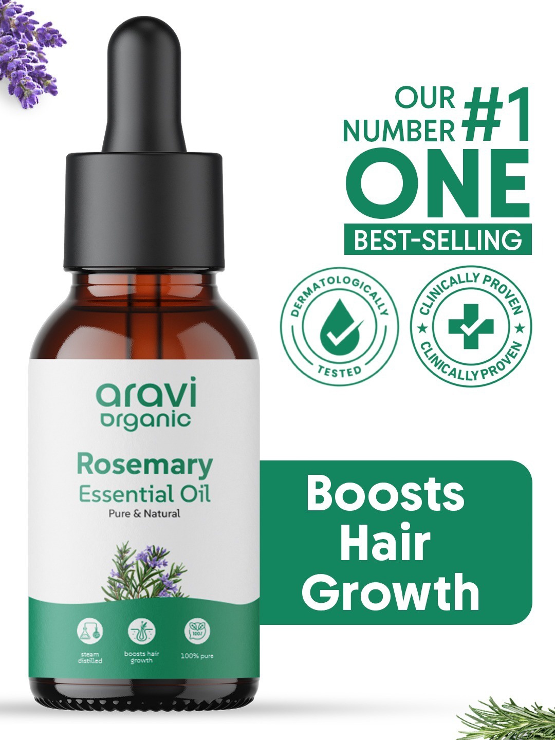 

Aravi Organic 100% Pure & Natural Rosemary Essential Oil for HairGrowth & Nourishment-15ml, Transparent