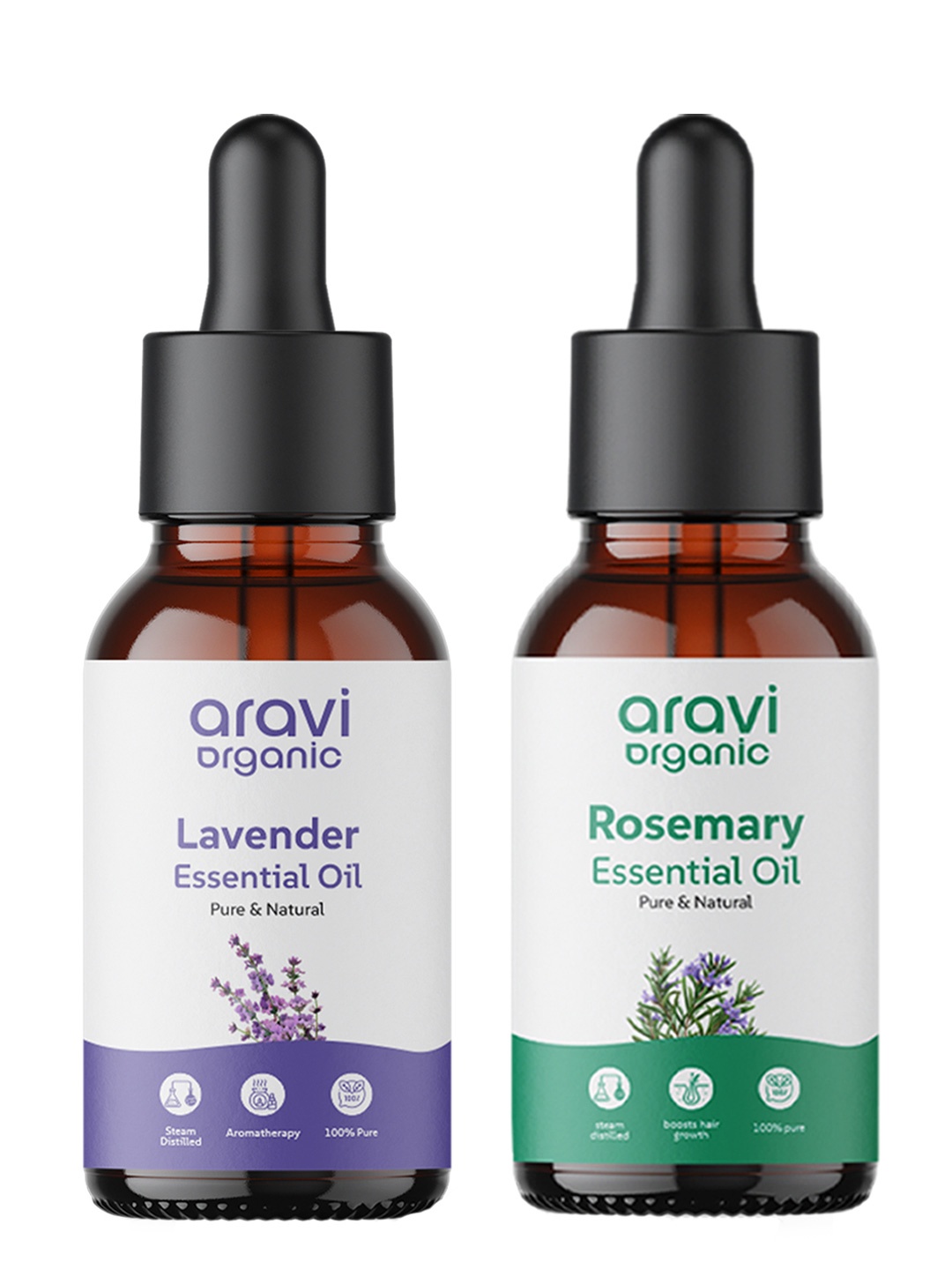 

Aravi Organic Set of 100% Pure Lavender & Rosemary Essential Oil for Hair & Skin Care, Transparent