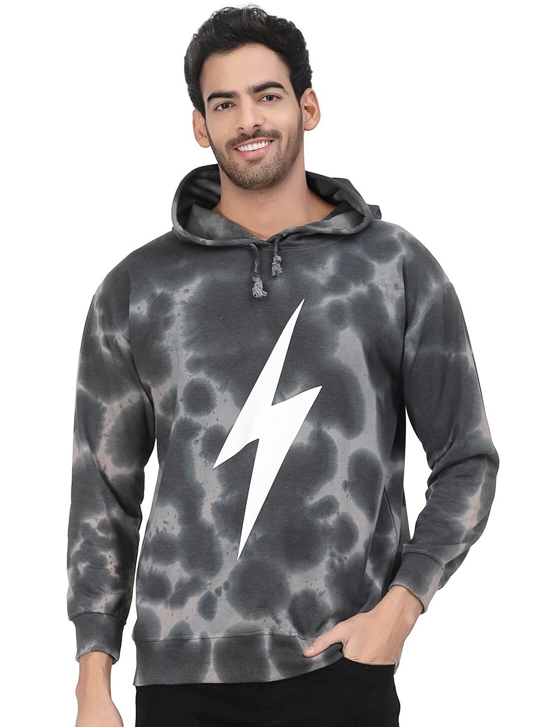 

PAUSE SPORT Printed Hooded Cotton Sweatshirt, Black