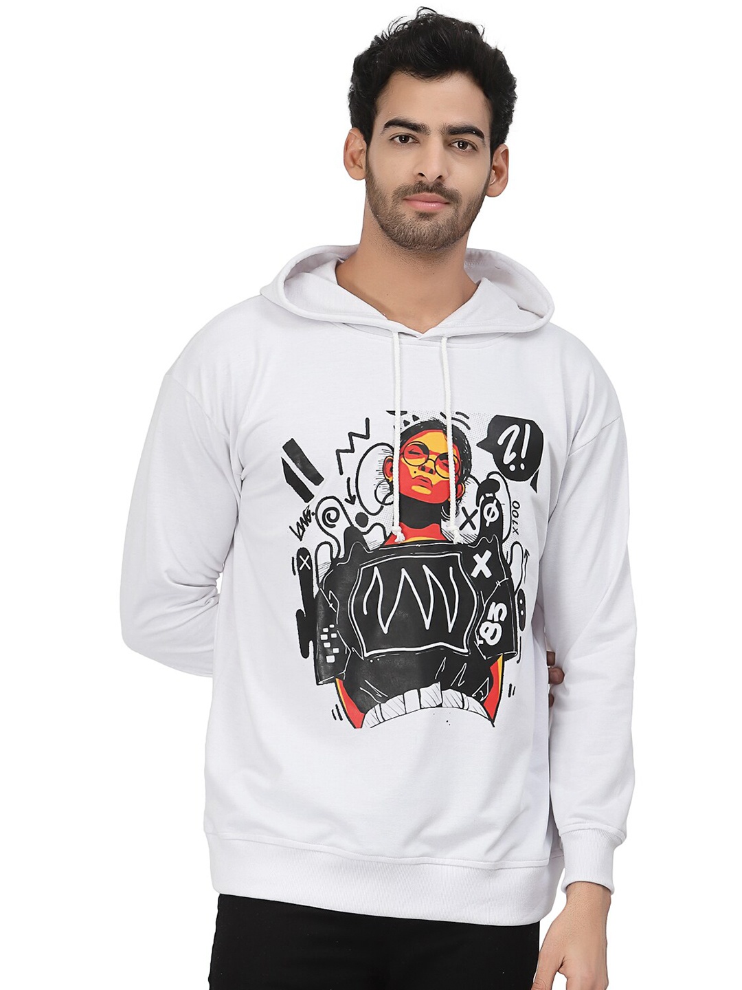 

PAUSE SPORT Graphic Printed Hooded Cotton Sweatshirt, White