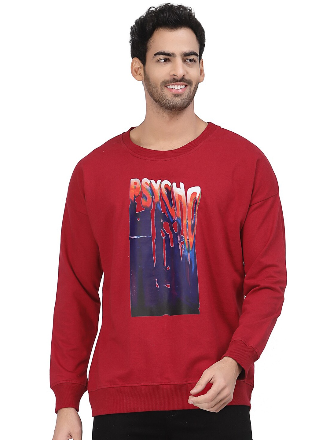 

PAUSE SPORT Typography Printed Round Neck Cotton Sweatshirt, Red