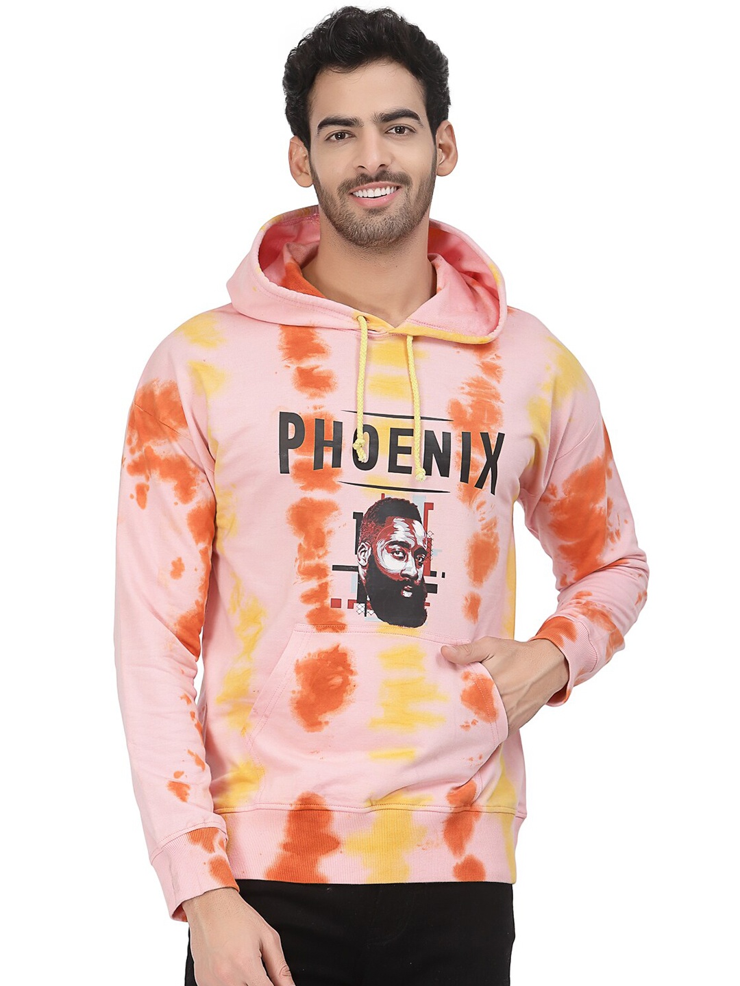 

PAUSE SPORT Typography Printed Hooded Cotton Sweatshirt, Peach