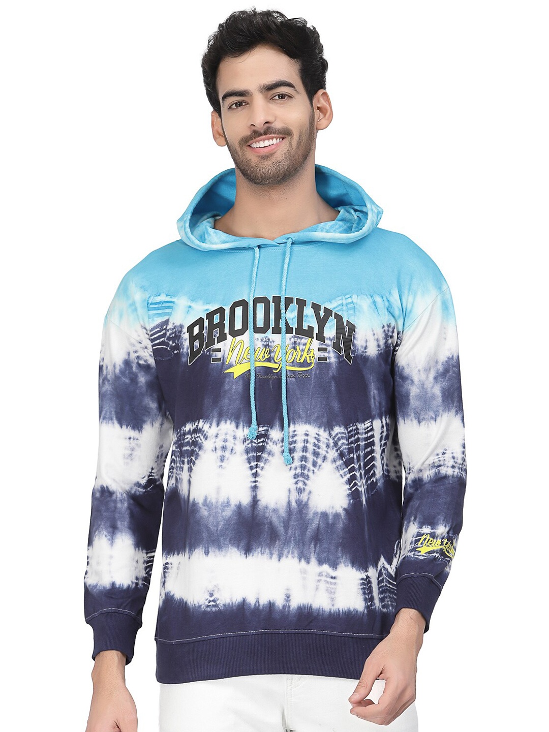 

PAUSE SPORT Abstract Printed Hooded Cotton Sweatshirt, Blue