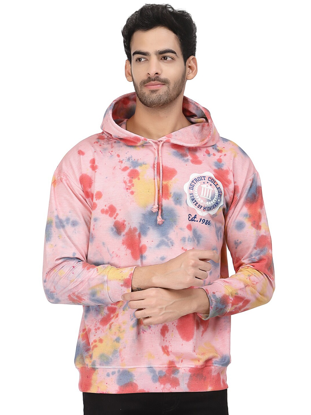 

PAUSE SPORT Abstract Printed Hooded Cotton Sweatshirt, Pink
