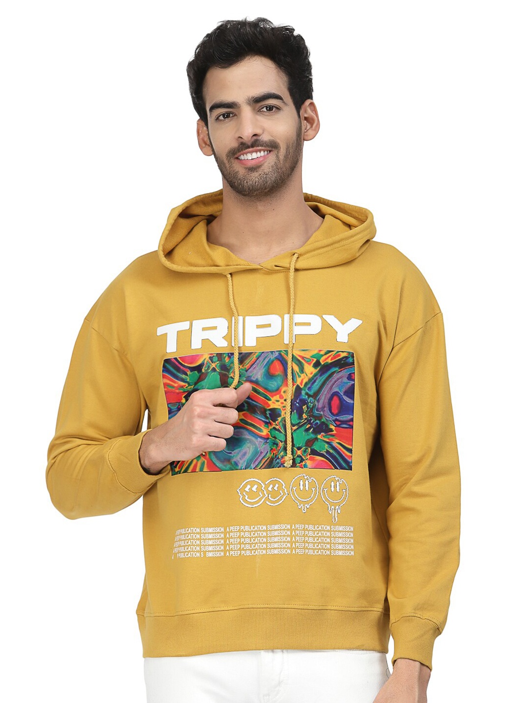 

PAUSE SPORT Graphic Printed Round Neck Cotton Sweatshirt, Yellow