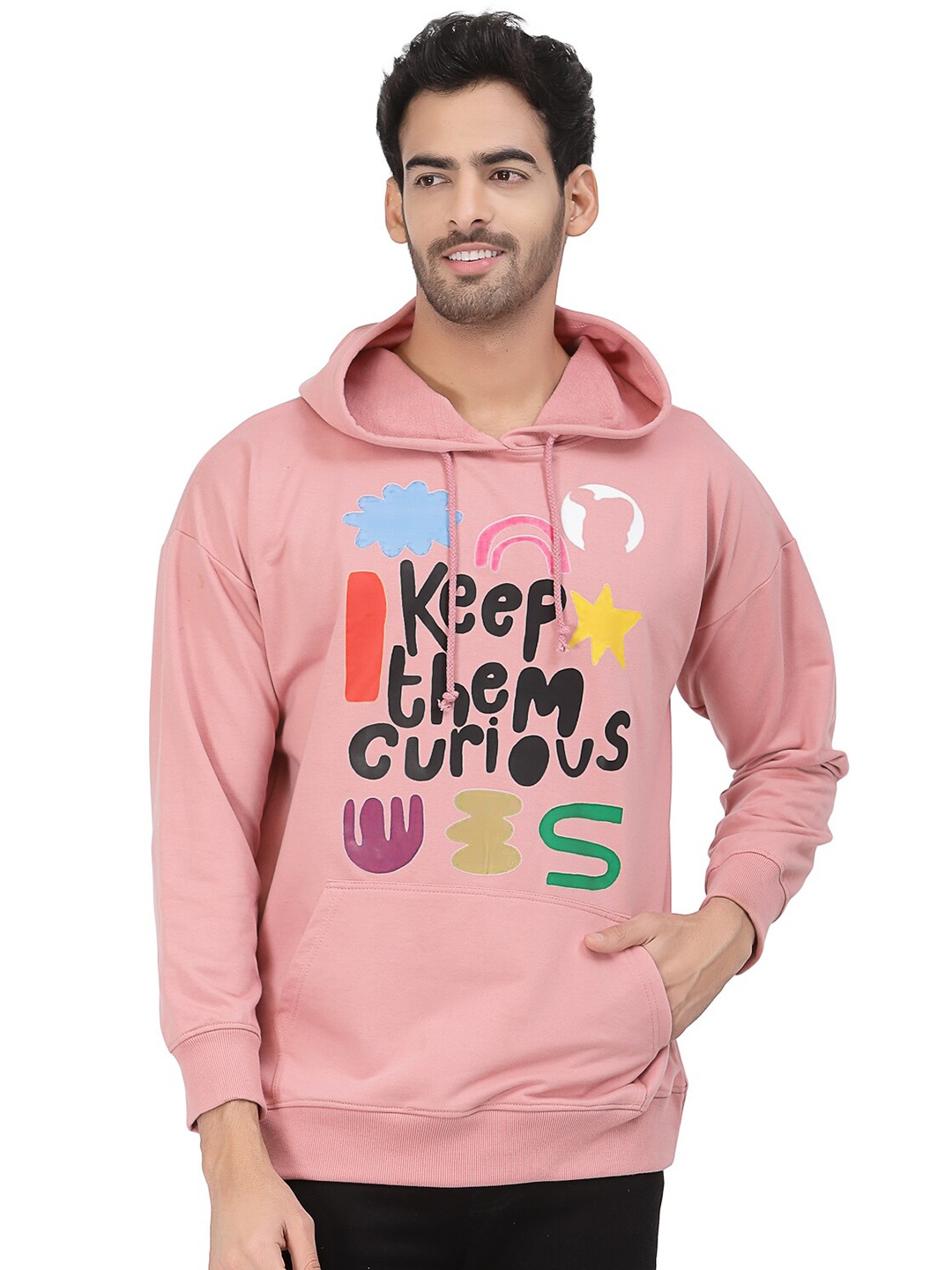 

PAUSE SPORT Typography Printed Hooded Cotton Sweatshirt, Pink