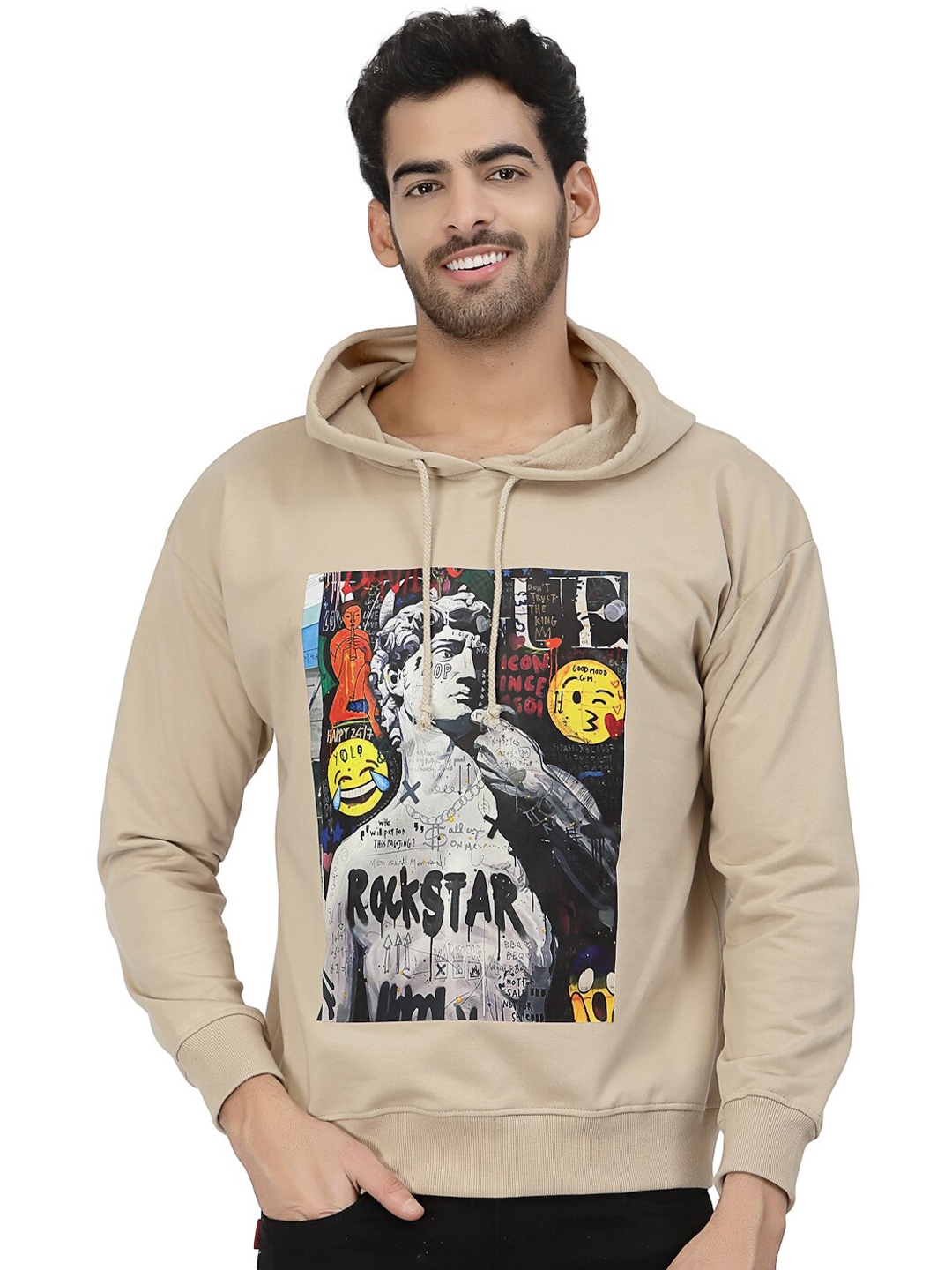 

PAUSE SPORT Graphic Printed Round Neck Cotton Sweatshirt, Peach