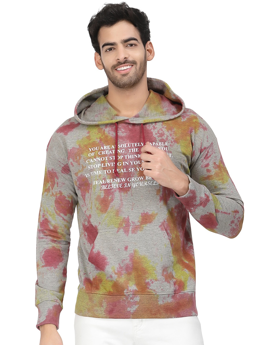 

PAUSE SPORT Abstract Printed Round Neck Cotton Sweatshirt, Grey