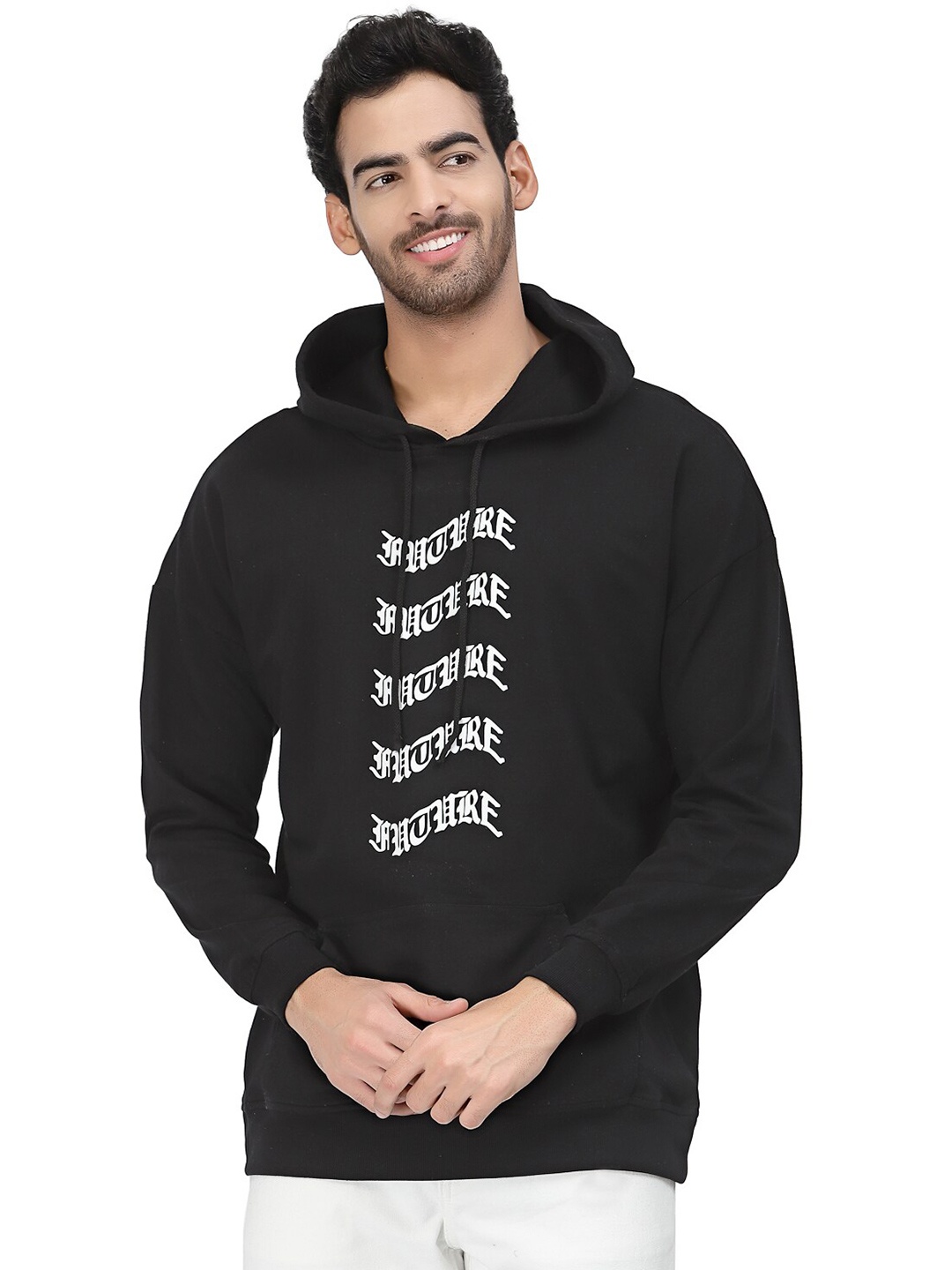 

PAUSE SPORT Typography Printed Hooded Cotton Sweatshirt, Black