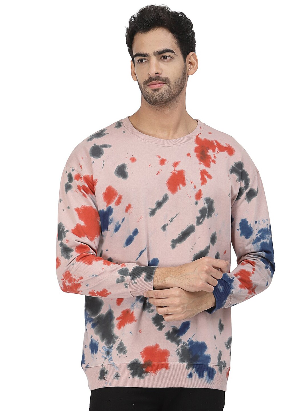 

PAUSE SPORT Abstract Printed Round Neck Cotton Sweatshirt, Pink