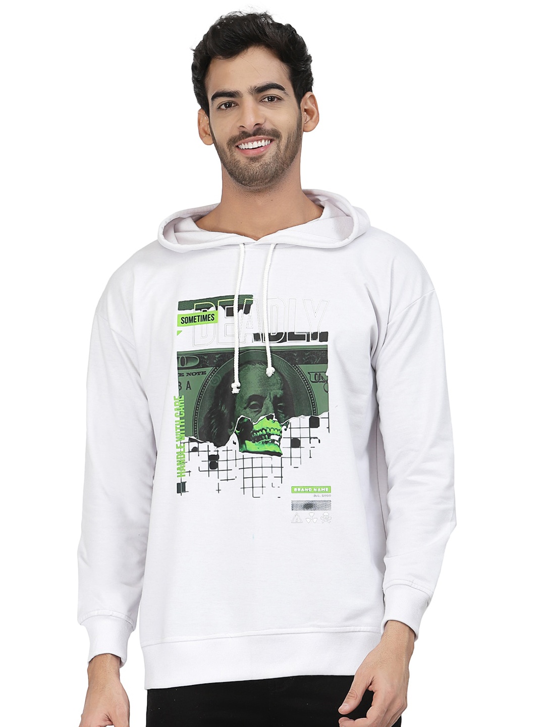 

PAUSE SPORT Graphic Printed Round Neck Cotton Sweatshirt, White