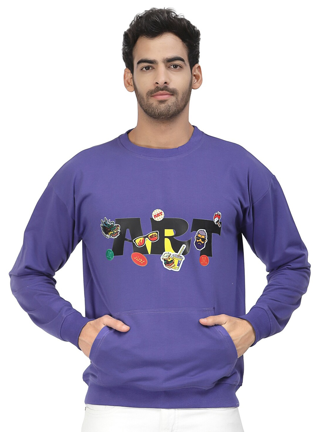 

PAUSE SPORT Typography Printed Round Neck Cotton Sweatshirt, Purple