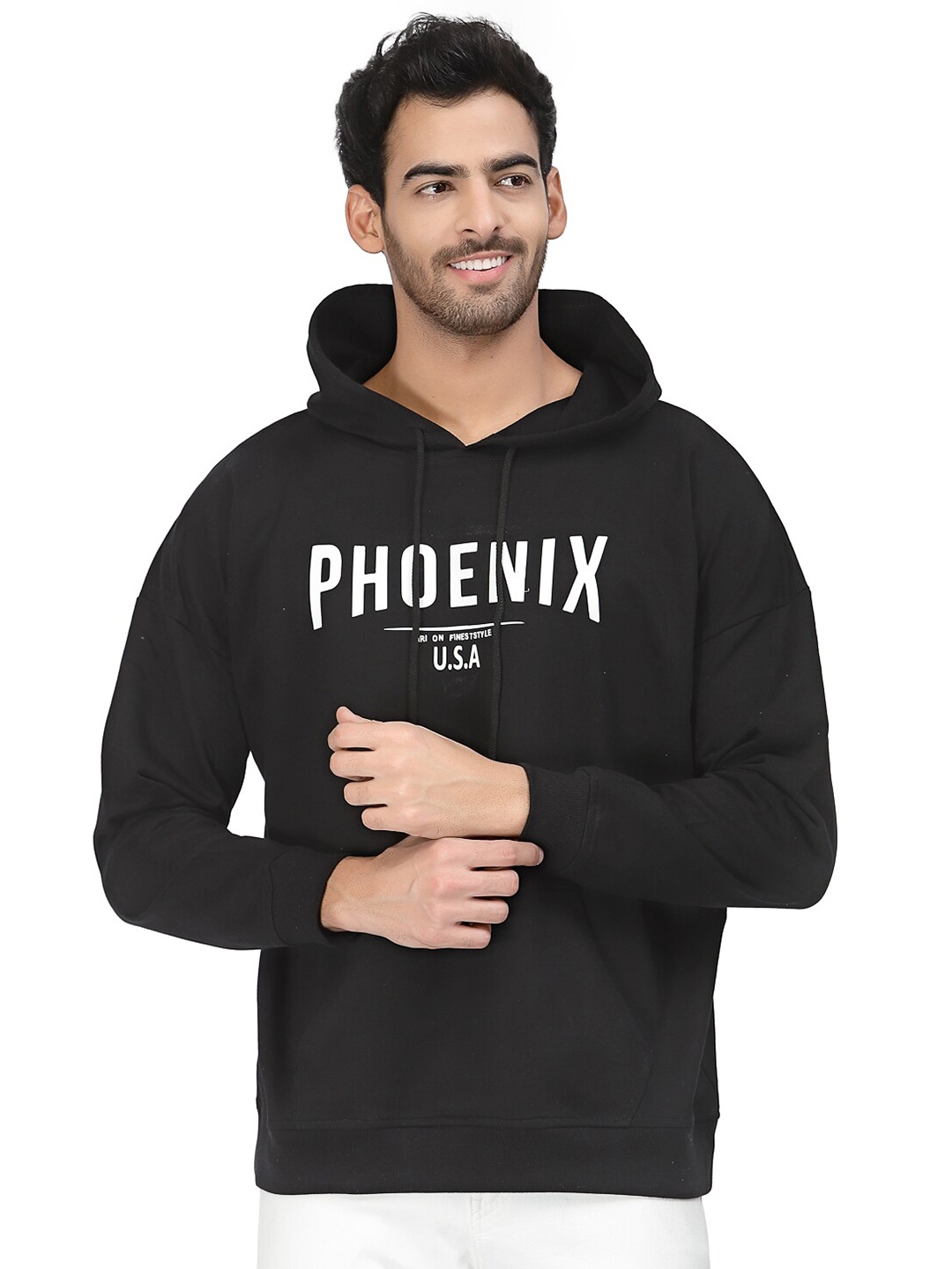 PAUSE SPORT Typography Printed Hooded Cotton Sweatshirt, Black