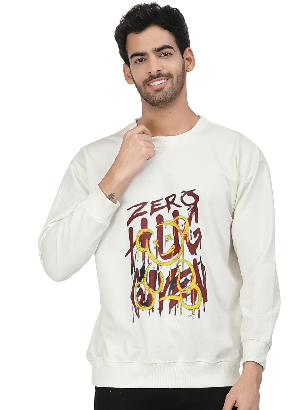 

PAUSE SPORT Typography Printed Round Neck Cotton Sweatshirt, White
