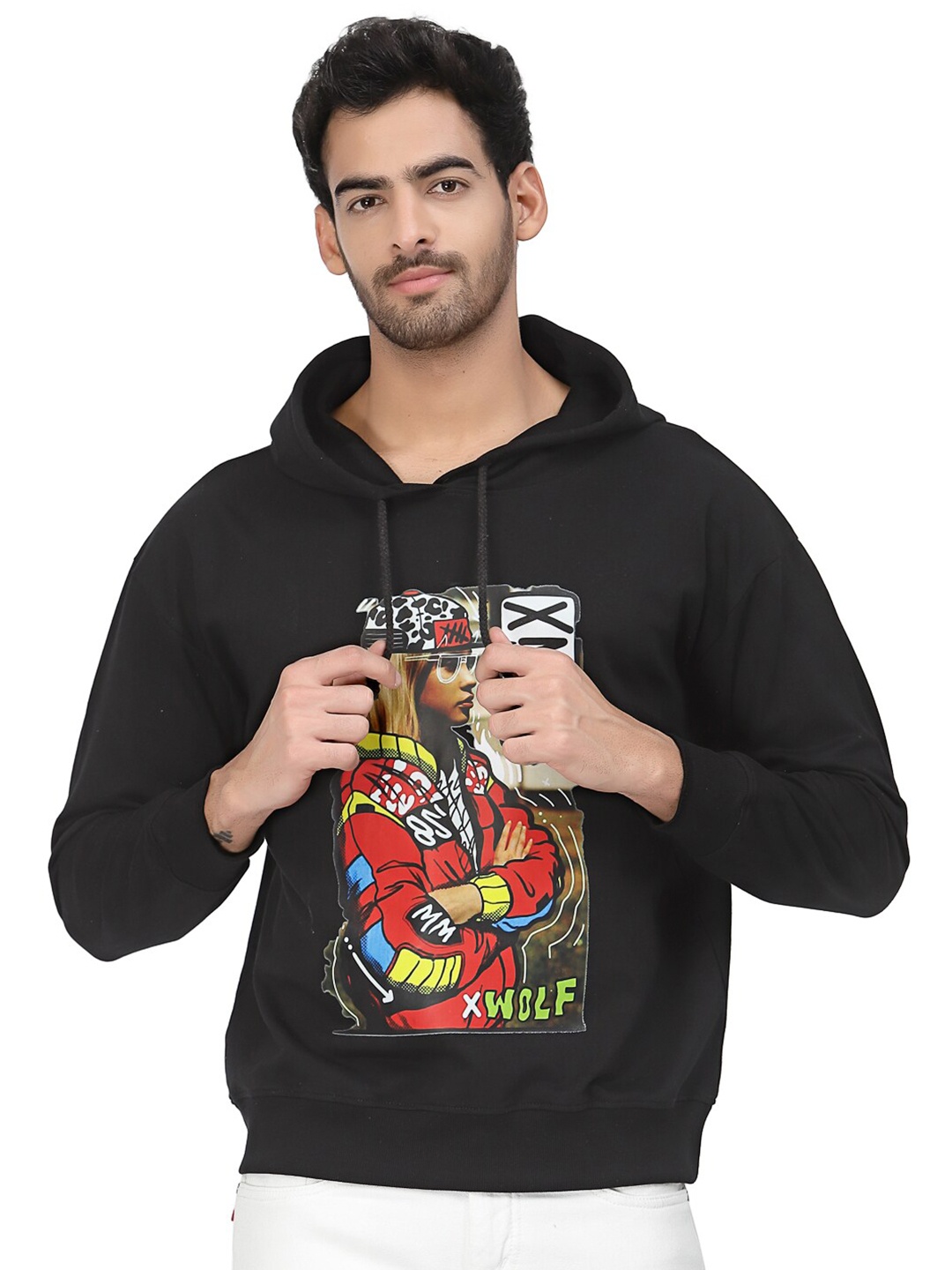 

PAUSE SPORT Graphic Printed Hooded Cotton Sweatshirt, Black