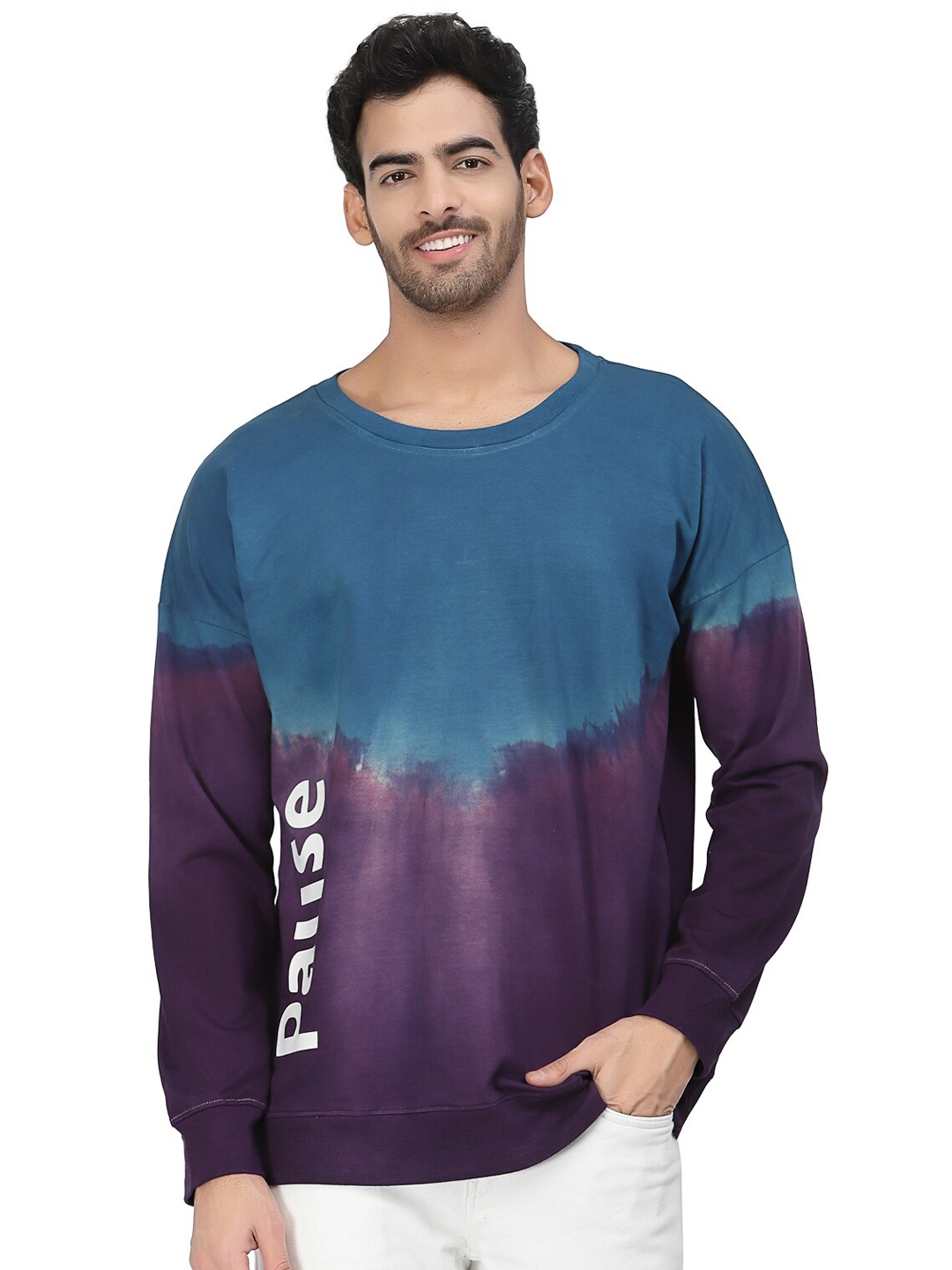

PAUSE SPORT Colourblocked Round Neck Cotton Sweatshirt, Teal