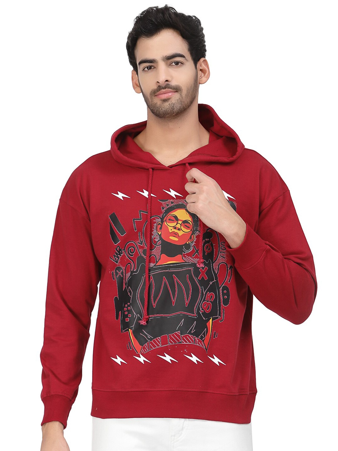 

PAUSE SPORT Printed Hooded Cotton Sweatshirt, Maroon