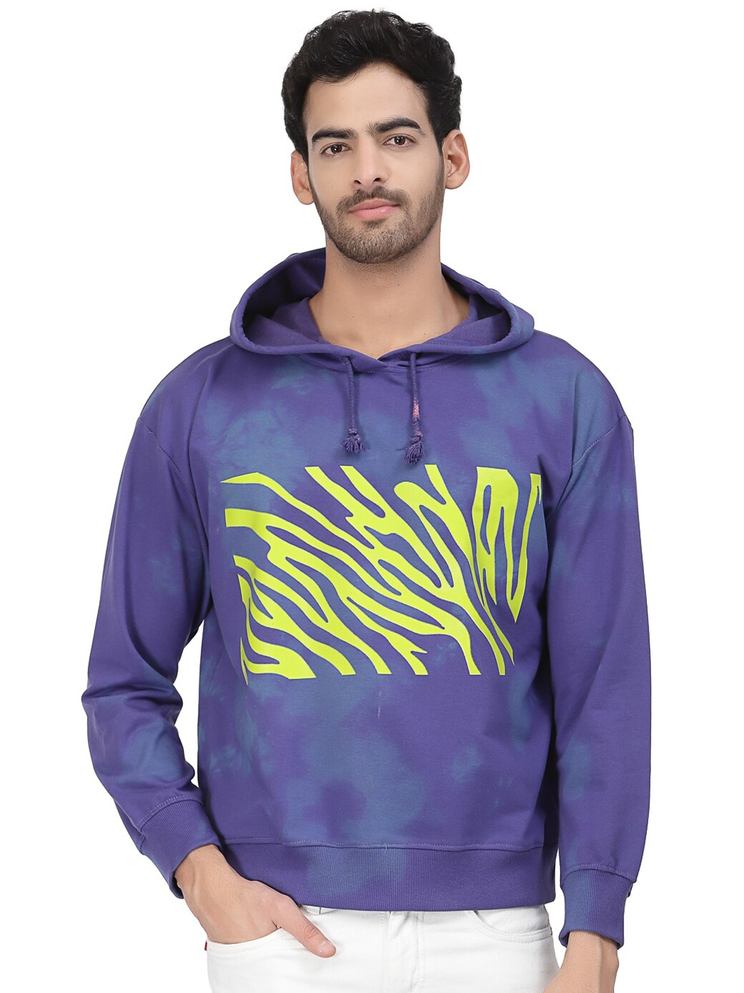 

PAUSE SPORT Printed Hooded Cotton Sweatshirt, Blue