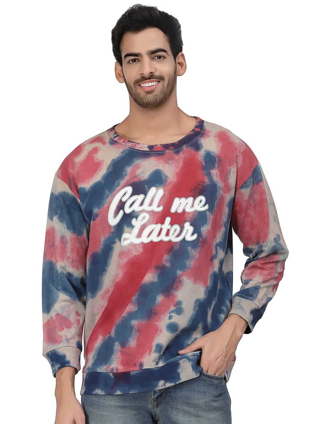 

PAUSE SPORT Typography Printed Round Neck Cotton Sweatshirt, Navy blue