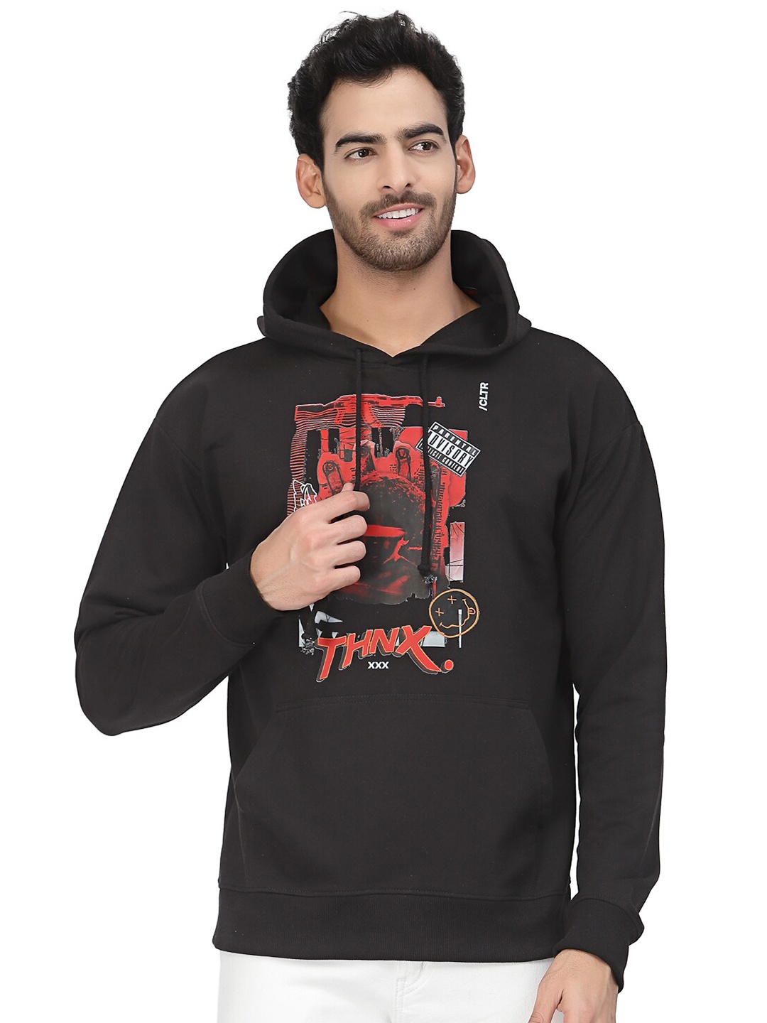 

PAUSE SPORT Graphic Printed Hooded Cotton Sweatshirt, Black