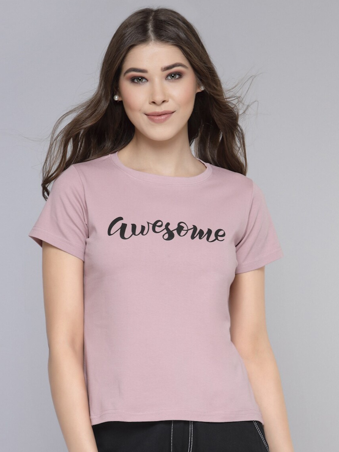 

Selvia Printed Round Neck Regular Fit Short Sleeves Tshirts, Lavender