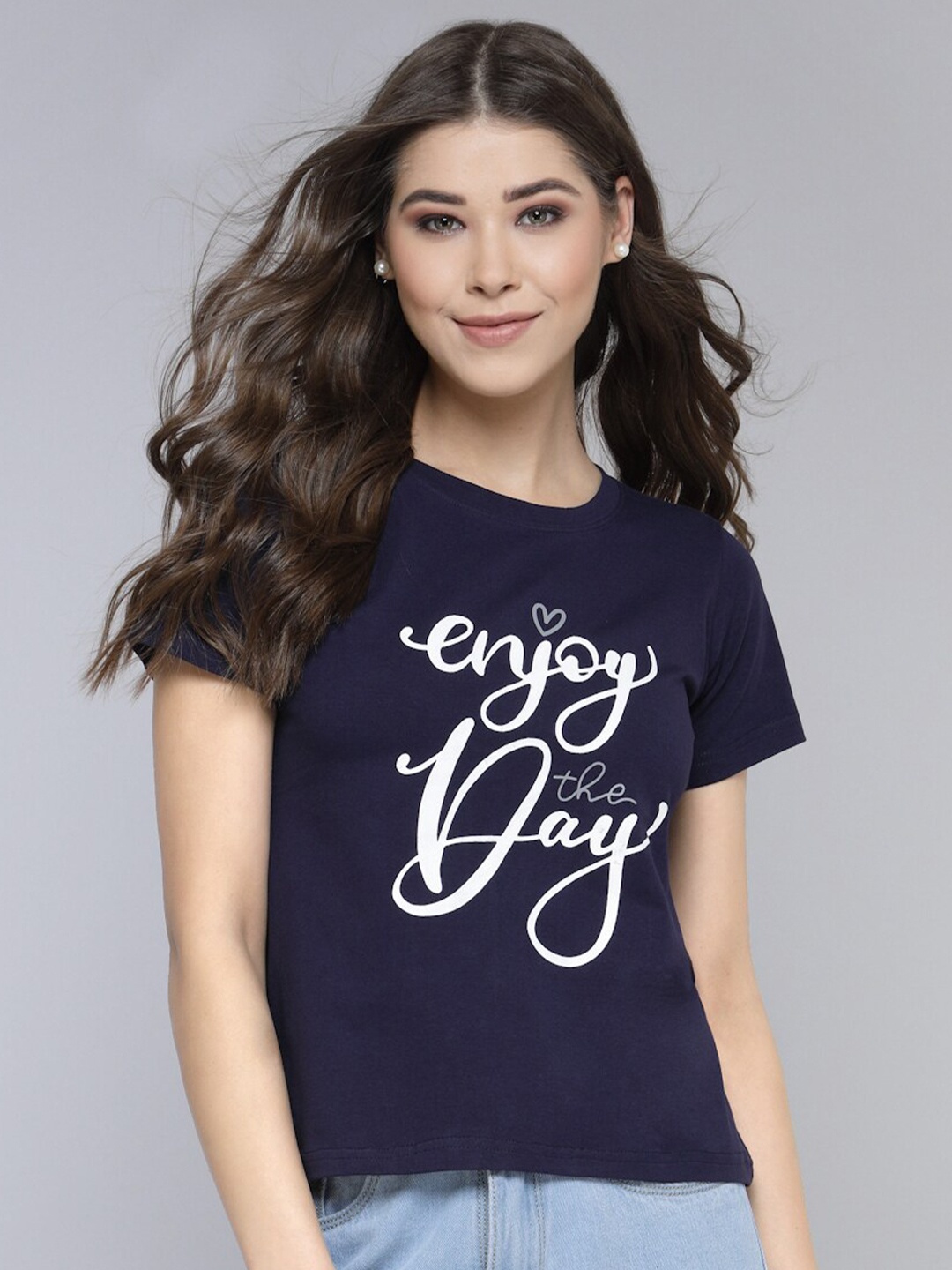 

Selvia Typography Printed Round Neck T-shirt, Navy blue