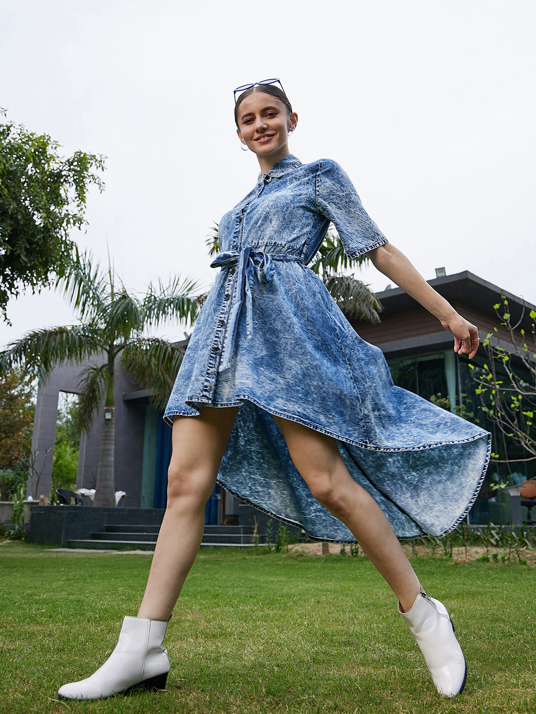 

SASSAFRAS Flared Sleeve Fit & Flare Midi Dress, Blue