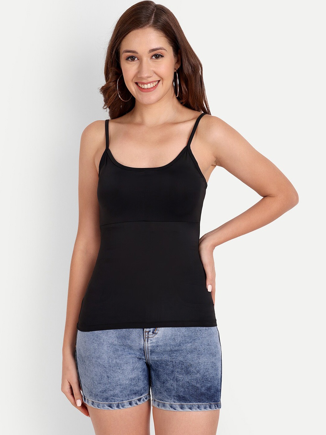 

Indiankala4u Lightly Padded Seamless Quick Dry Spaghetti Camisole, Black