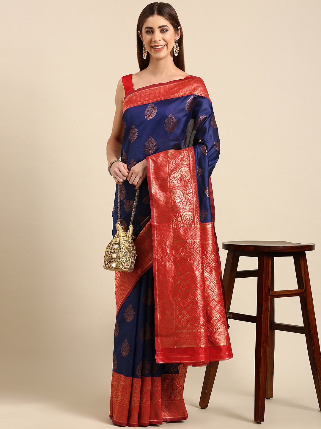 

SHANVIKA Ethnic Motifs Zari Banarasi Saree, Blue