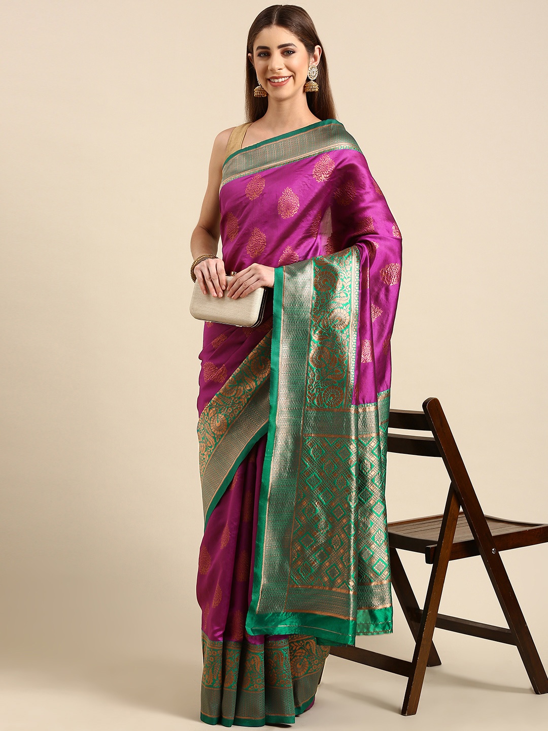 

SHANVIKA Ethnic Motifs Zari Art Silk Banarasi Saree, Purple