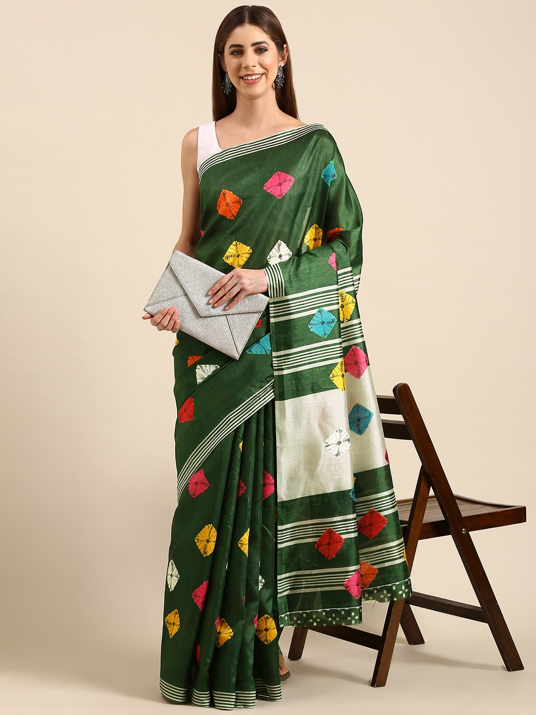 

SHANVIKA Bandhani Saree, Green