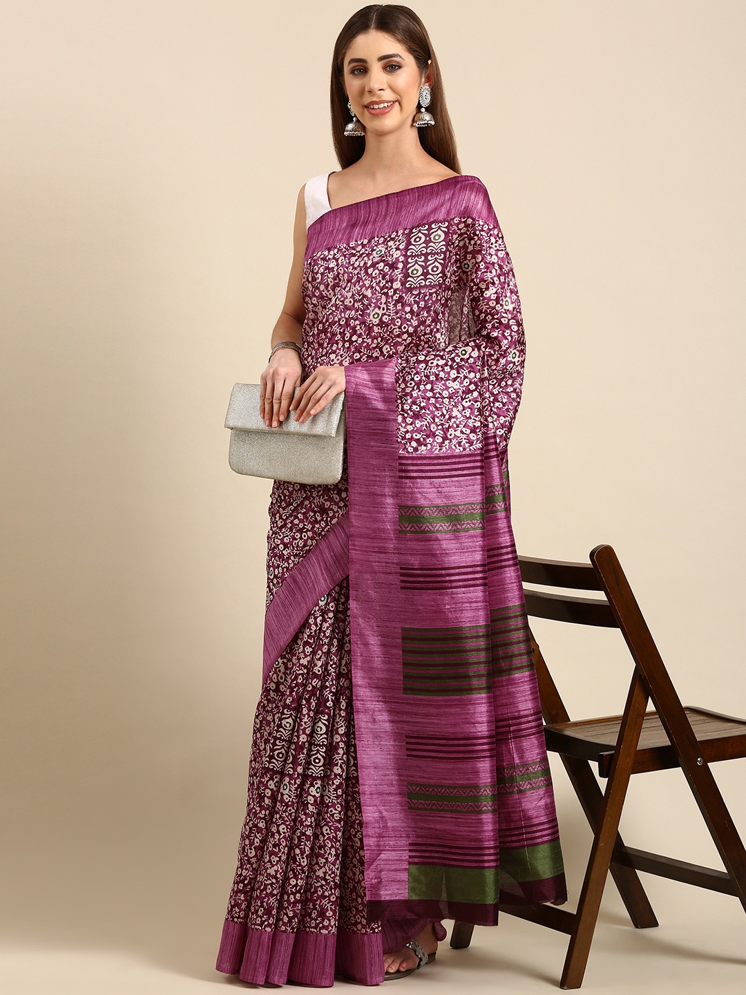 

SHANVIKA Bagh Printed Art Silk Saree, Purple