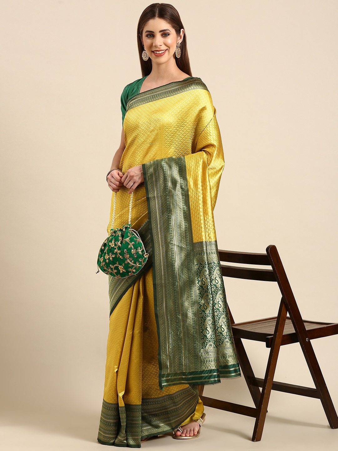 

SHANVIKA Ethnic Motifs Zari Art Silk Banarasi Saree, Mustard