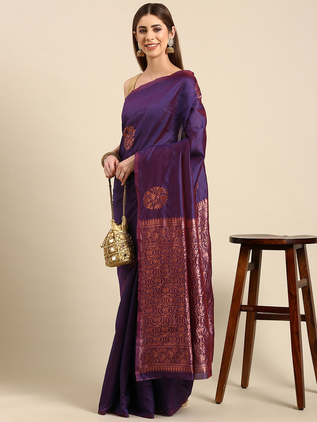 

SHANVIKA Ethnic Motifs Zari Banarasi Saree, Violet