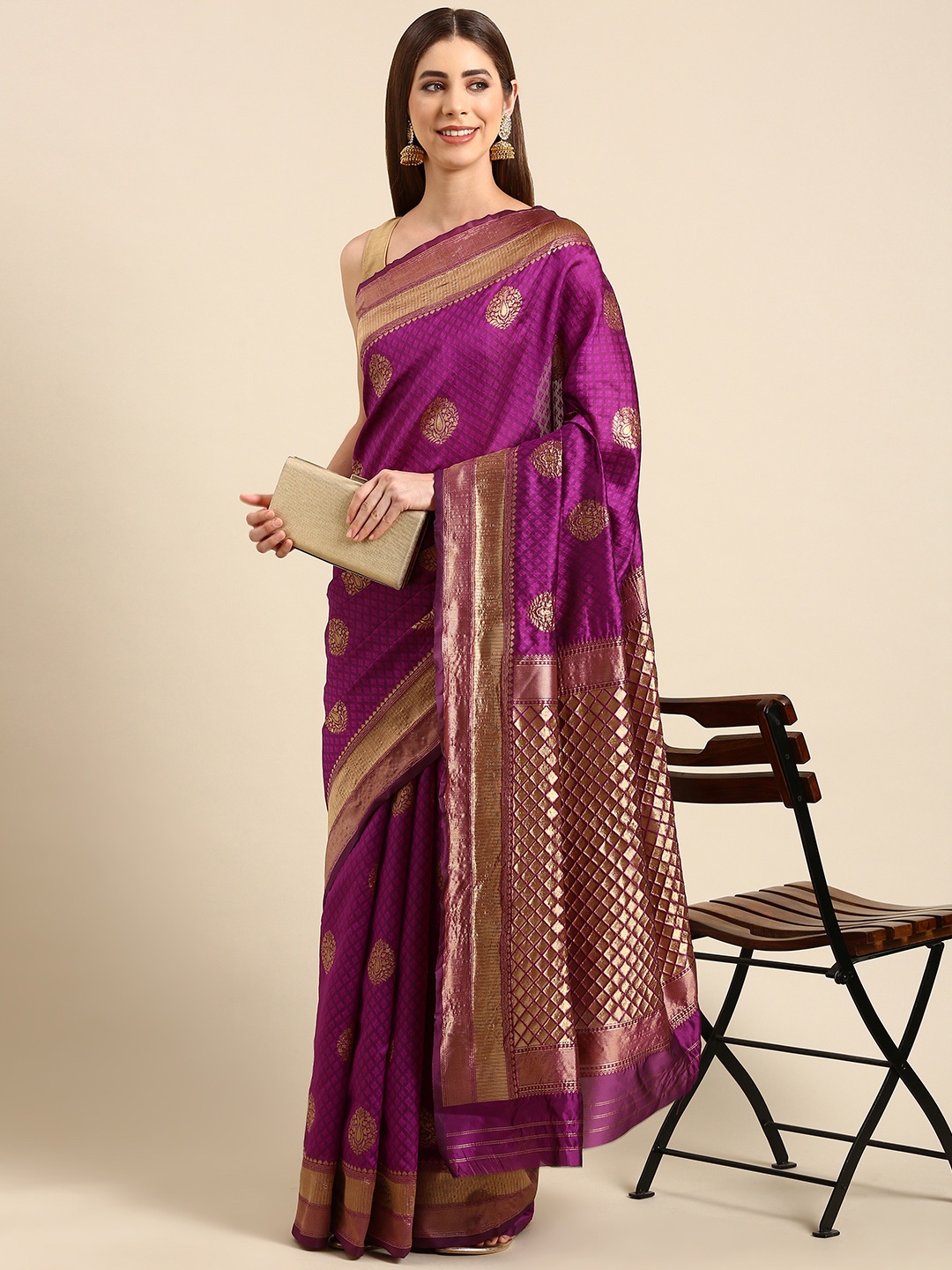 

SHANVIKA Ethnic Motifs Zari Art Silk Banarasi Saree, Purple