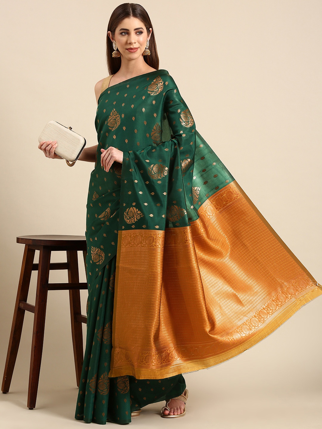 

SHANVIKA Ethnic Motifs Zari Banarasi Saree, Green