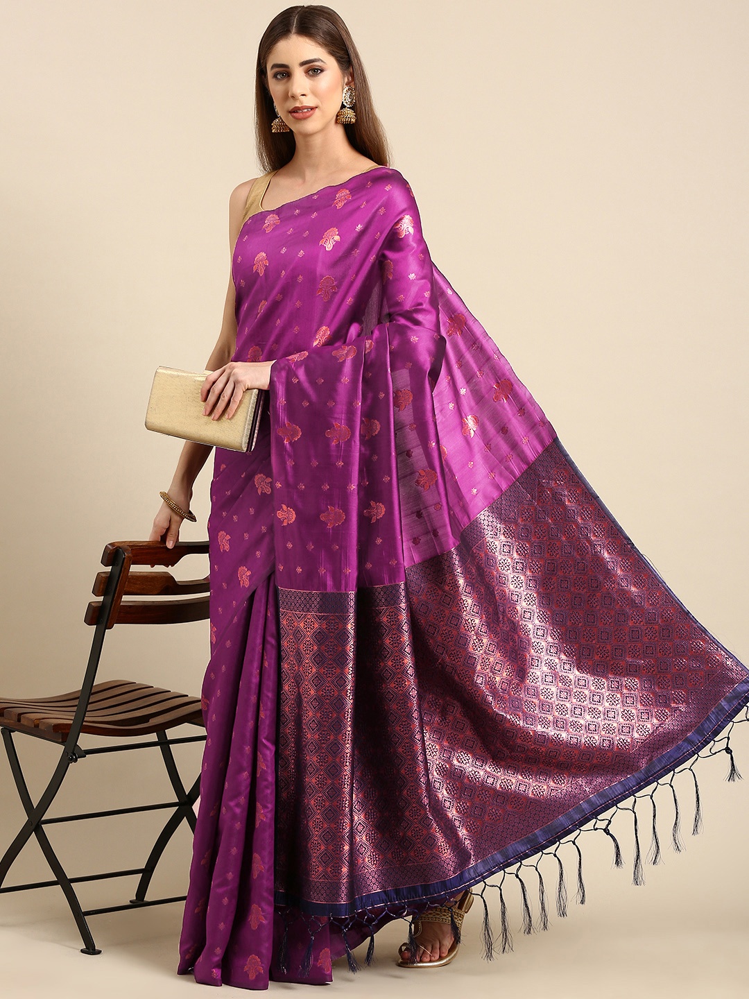 

SHANVIKA Ethnic Motifs Zari Art Silk Banarasi Saree, Purple