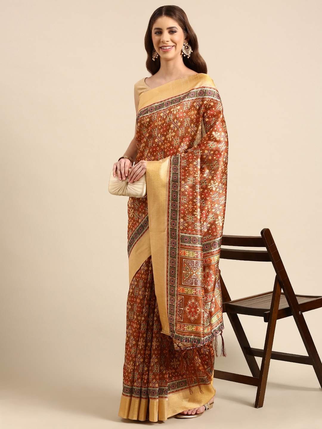 

SHANVIKA Ethnic Motifs Printed Art Silk Saree, Mustard