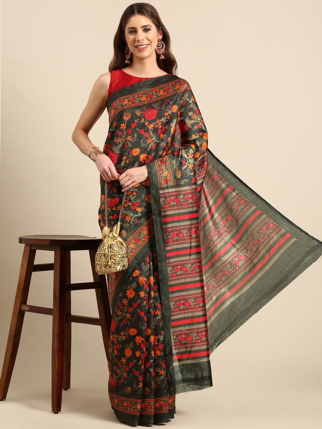 

SHANVIKA Kalamkari Saree, Green